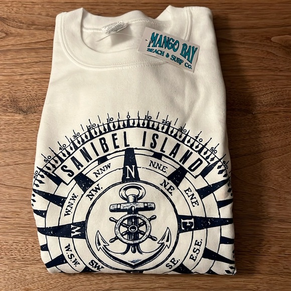 Gildan heavy blend Sanibel Island white crewneck sweatshirt women’s small New - Picture 1 of 5